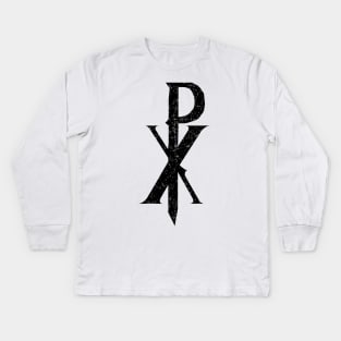 Chi Rho Christian Symbol - Large Logo Centered Kids Long Sleeve T-Shirt